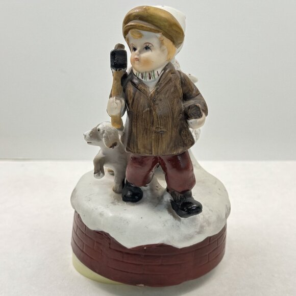 Vintage Ceramic Christmas Music Box "Oh Christmas Tree" Children Dog Rotating 7" - Picture 4 of 12